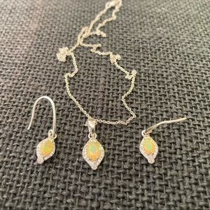 Vintage 925 Silver Opal Necklace and Earrings